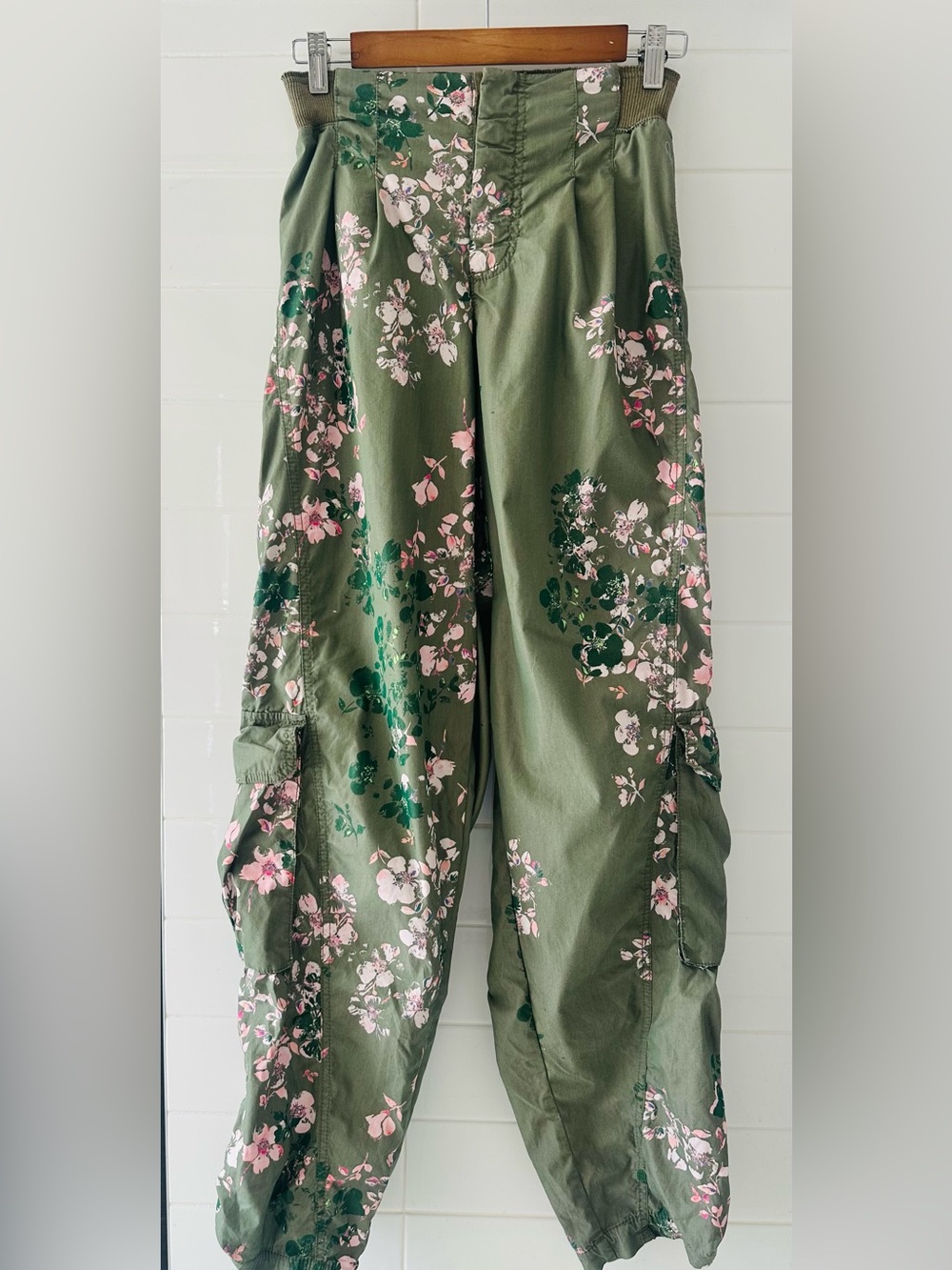 FP Movement Mesmerize Me Green Floral Cargo Pants with Pink Accents - Picture 3 of 11